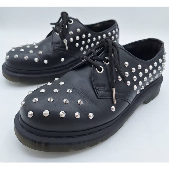 Near Mint Dr. Martens 1461 Stud Wanama Black Leather Oxfords US Men 5 Women 6 - Picture 9 of 16